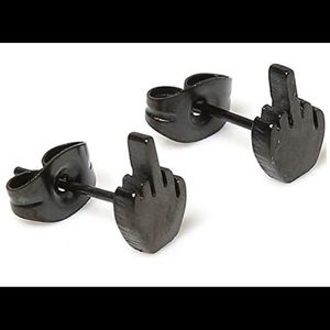 Unisex Punk Stainless Steel Middle Finger Earrings
